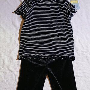 Cat & Jack/2 Piece Outfit Set/Girls/Size 4-5/Black & White Velvet Pants Striped